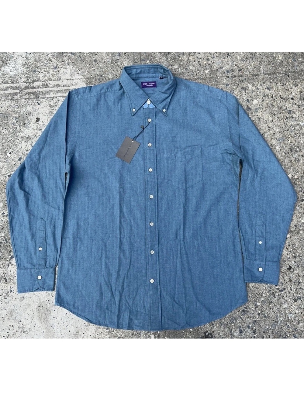 Spier & Mackay Blue Brushed Herringbone Button Down Shirt Size 17.5 NWT